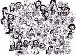 aisa_(one_piece) alvida_(one_piece) bellemere bird bon_clay brook_(one_piece) buggy_the_clown cabaji captain_kuro chaka_(one_piece) chibi chimney_(one_piece) conis_(one_piece) crocodile_(one_piece) das_bones domino dr._kureha enel everyone franky_(one_piece) gan_fall glasses hattori_(one_piece) helmeppo iceburg jango_(one_piece) jesus_burgess kaku_(one_piece) kalifa_(one_piece) kamakiri_(one_piece) koby_(one_piece) kuzan_(aokiji) lafitte_(one_piece) laki_(one_piece) lion marshall_d._teach mohawk mohji_(one_piece) monkey_d._dragon monkey_d._garp monkey_d._luffy monochrome multiple_boys multiple_girls nami_(one_piece) nefertari_cobra nefertari_vivi nico_robin nico_robin_(thriller_bark) nojiko_(one_piece) one_piece paulie_(one_piece) pell_(one_piece) perona pigeon portgas_d._ace rabbit red-leg_zeff reindeer risky_brothers rob_lucci roronoa_zoro sanji_(one_piece) shanks_(one_piece) smoker_(one_piece) soozan squirrel tashigi tony_tony_chopper usopp van_augur wapol wiper
