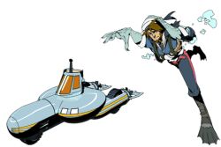 1boy beard brown_hair dick_shirlay facial_hair male_focus official_art promotional_art submarine tailenders vehicle watercraft
