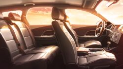 blurry blurry_background car_interior car_seat cloud cloudy_sky glowing highres leather motion_blur no_humans non-web_source official_art orange_light our_life:_beginnings_and_always rear-view_mirror scenery seatbelt side-view_mirror sky steering_wheel sunset window_light