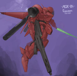 Rule 34 | aiki (rlaxorbs), beam rifle, energy sword, cable, character name, commentary request, concept art, energy gun, english text, gerbera tetra, glowing, glowing eye, gundam, gundam 0083, highres, hose, mecha, mixed-language commentary, mobile suit, no humans, one-eyed, radio antenna, robot, sketch, space, thrusters, vernier thrusters, weapon