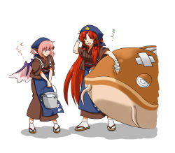 2girls absurdres animal_ears braid catfish female_focus fish hat highres hong_meiling japanese_clothes long_hair multiple_girls mystia_lorelei namazu_(touhou) namuro okamisty red_hair touhou touhou_hisoutensoku translated twin_braids wings