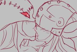 angewomon animated blush french_kiss kiss ladydevimon long_tongue looking_at_another mask red_eyes tagme tongue unguu video yuri