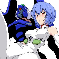 ayanami_rei blush cl-55 eva_00 lowres mecha mecha_pilot_suit neon_genesis_evangelion oekaki plugsuit_(evangelion) robot solo