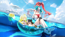 3girls :p ahoge aqua_hairband ass asymmetrical_pasties ball beach_umbrella beachball bikini blonde_hair blurry breasts choker cleavage climbing_ladder clothes_lift clothing_cutout cloud commentary commentary_request crocs cropped day depth_of_field dorothy_(nikke) dorothy_(serendipity)_(nikke) elegg_(boom_and_shock)_(nikke) elegg_(nikke) flower-shaped_hair game_cg game_controller_print goddess_of_victory:_nikke hair_intakes hair_over_eyes hairband handheld_game_console highres huge_breasts large_breasts lens_flare long_hair meme multiple_girls navel official_alternate_costume official_alternate_design official_art one-piece_swimsuit partially_underwater_shot pink_hair ponytail pool_ladder rapi_(nikke) rapi_(red_hood)_(nikke) rapi_(red_hood)_(red_flavor)_(nikke) red_bikini red_eyes red_hair see-through_slingshot_swimsuit shirt shirt_lift short_hair sidelocks skindentation slingshot_swimsuit smile spoilers swimsuit thighs tongue tongue_out umbrella watermark wet yellow_one-piece_swimsuit yellow_slingshot_swimsuit