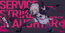 Rule 34 | 1girl, absurdres, aiming, apron, artoria pendragon (fate), asymmetrical dual wielding, bikini, black bikini, black thighhighs, blonde hair, breasts, character name, choker, dual wielding, english text, fate/grand order, fate (series), food, food in mouth, frilled bikini, frilled choker, frills, gun, handgun, highres, holding, holding gun, holding mop, holding weapon, hood, hoodie, looking at viewer, maid, maid bikini, maid headdress, medium breasts, mop, open clothes, open hoodie, pointing, pointing at viewer, popsicle, popsicle in mouth, priest77, saber alter, saber alter (swimsuit rider), saber alter (swimsuit rider) (second ascension), solo, swimsuit, thighhighs, unconventional maid, waist apron, weapon, yellow eyes