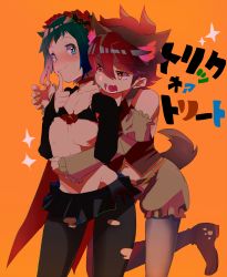2boys animal_ears blue_eyes blue_hair crossdressing fangs gundam gundam_build_fighters highres housengo iori_sei multiple_boys red_hair reiji_(gundam_bf) tail