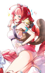 Rule 34 | !?, 1girl, absurdres, ahoge, animal on back, blush, eyewear on head, green eyes, hair intakes, high heels, highleg, highleg one-piece swimsuit, highres, kkopoli, long hair, official alternate costume, one-piece swimsuit, panties, pink one-piece swimsuit, raccoon, smile, sweatdrop, swimsuit, twintails, ukinami yuzuha, ukinami yuzuha (tanuki in broad daylight), underwear, white panties, zenless zone zero