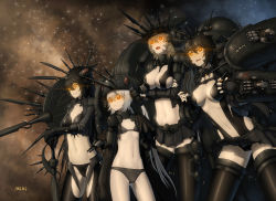4girls aircraft_carrier amarr_empire_(eve_online) bad_id bad_pixiv_id battleship battleship_(eve_online) black_hair black_panties breasts capital_ship_(eve_online) carrier_(eve_online) cleavage cruiser cruiser_(eve_online) eve_online flat_chest fleet frigate frigate_(eve_online) glowing glowing_eyes highres large_breasts lingerie long_hair mcrc_science mecha_musume medium_breasts military military_vehicle miniskirt multiple_girls nightmare_(eve_online) orange_eyes panties personification phantasm_(eve_online) pirate_faction_(eve_online) revenant_(eve_online) sansha&#039;s_nation_(eve_online) ship skirt space space_ship spacecraft spaceship succubus_(eve_online) super_capital_ship_(eve_online) supercarrier_(eve_online) thighhighs underwear warship watercraft white_hair yellow_eyes zettai_ryouiki