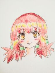 Rule 34 | blush, digimon, digimon xros wars, hair ornament, hairclip, hinomoto akari, long hair, orange eyes, pixiv user (87919215), red hair, smile, traditional media, twintails