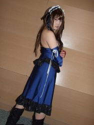 apron boots cosplay gloves hair_ribbon ikkitousen kan&#039;u_unchou maid maid_apron momo panties photo_(medium) ribbon underwear