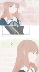 2girls bang_dream! bang_dream!_it&#039;s_mygo!!!!! blue_eyes blue_shirt brown_hair chihaya_anon closed_eyes commentary grey_neckerchief haneoka_school_uniform long_hair maa-chan_(sima) multiple_girls nagasaki_soyo neckerchief open_mouth school_uniform shared_umbrella shirt sidelocks symbol-only_commentary tsukinomori_school_uniform umbrella upper_body