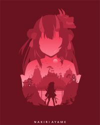 Rule 34 | 1girl, absurdres, architecture, artist name, bell, character name, double bun, east asian architecture, hair bell, hair bun, hair ornament, highres, hololive, horns, long hair, mask, mask on head, multiple torii, multiple views, nakiri ayame, nakiri ayame (1st costume), rezami, shooting star, silhouette, torii, tree, virtual youtuber