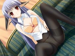 00s 1girl bra female_focus game_cg lingerie nerine panties pantyhose shuffle! solo striped_bra striped_clothes striped_panties suzuhira_hiro tick!_tack! underwear