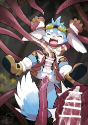 1boy animal_ears anus artist_logo bad_id bad_source bad_twitter_id bar_censor blush brown_shirt brown_shoes brown_shorts censored closed_eyes cum cum_in_ass ejaculation epic_seven erection forest fox_boy fox_ears fox_tail furry furry_male goggles goggles_on_head highres huche_(epic_seven) logo magyo6 male_focus nature open_mouth penis shirt shoes shorts sweat tail tentacle_sex tentacles testicles torn_clothes torn_shorts