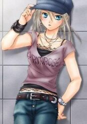 1girl artist_request belt denim jeans pants piercing source_request tagme watch