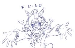 1girl ahoge animal_ears blush breasts commentary_request daring_tact_(umamusume) hair_between_eyes hair_ornament kerotan_(belle_reinedesu) long_hair looking_at_viewer medium_breasts reaching reaching_towards_viewer school_uniform star_(symbol) star_hair_ornament teeth tracen_school_uniform umamusume upper_teeth_only white_background