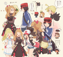 0_0 3girls 4boys :d ahoge antenna_hair arrow_(symbol) backpack bag bare_shoulders baseball_cap black_vest blonde_hair blue_jacket blush boots braid brendan_(pokemon) brown_dress brown_hair calem_(pokemon) clenched_hands closed_eyes collared_shirt commentary_request dress ear_piercing eyelashes gen_5_pokemon gladion_(pokemon) hair_ornament hand_up hands_up hat high_ponytail hilda_(pokemon) holding_strap hood hood_down hoodie jacket light_brown_hair lillie_(pokemon) long_hair long_sleeves motion_lines multiple_boys multiple_girls nintendo no_eyes official_alternate_costume on_shoulder open_clothes open_mouth open_vest outline piercing pink_bag pleated_skirt pokemon pokemon_(creature) pokemon_bw pokemon_masters_ex pokemon_on_shoulder pokemon_oras pokemon_sm pokemon_xy ponytail red_headwear serena_(palentine&#039;s_2021)_(pokemon) serena_(pokemon) shirt short_hair short_shorts short_sleeves shorts skirt smile socks speech_bubble steven_stone sunglasses thought_bubble translation_request unworn_eyewear vest whimsicott white-framed_eyewear white_shirt white_skirt yairo_(sik_s4) |d