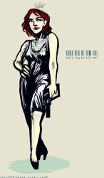 Rule 34 | 1girl, black dress, cocktail dress, commander shepard, commander shepard (female), crown, dress, english text, mass effect (series), official alternate costume, red hair, solo, solo focus, tumblr, tumblr username