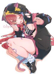 1girl bandaid bandaid_on_leg breasts cat_tail latte_(rq_ten) lying nekota_tsuna on_side one_eye_closed sideboob solo tail virtual_youtuber vspo!