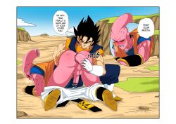 2boys absurdres amputee anal anal_object_insertion ass black_hair blush censored clenched_teeth clothes_pull colored_skin dildo dragon_ball dragonball_z earrings erection gloves highres improvised_dildo jewelry majin_buu majinbuusama male_focus multiple_boys object_insertion pants pants_pull pink_skin potara_earrings red_eyes sex_toy speech_bubble spiked_hair super_buu sweatdrop teeth vegetto yaoi