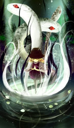 1girl bad_id bad_pixiv_id blonde_hair female_focus hat highres ichitaro mishaguji moriya_suwako snake solo thighhighs touhou white_snake white_thighhighs