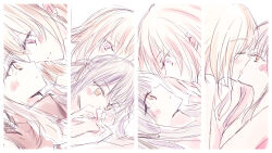 2girls bang_dream! bang_dream!_it&#039;s_mygo!!!!! blue_hair blush closed_eyes closed_mouth collared_shirt commentary eye_contact hair_ribbon highres kiss looking_at_another misumi_uika multiple_girls nude oblivionis_(bang_dream!) parted_lips purple_eyes red_shirt ribbon shirt smile togawa_sakiko two_side_up xuan yellow_eyes yuri