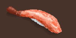 Rule 34 | brown background, fish (food), food, food focus, from above, hisachan55cute, nigirizushi, no humans, original, pixel art, rice, scenery, shadow, shrimp, simple background, sushi
