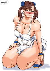 alternate_hairstyle apron blush breasts capcom chun-li flats housewife large_breasts mature_female naked_apron papepox2 smile street_fighter twintails