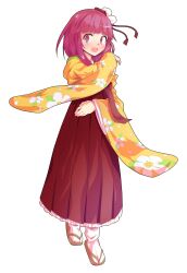 1girl alphes_(style) blunt_bangs blush bobby_socks bow commentary_request dairi floral_print flower frilled_skirt frills full_body hair_flower hair_ornament hakama hakama_skirt haori hieda_no_akyuu high-waist_skirt japanese_clothes large_variant_set long_skirt long_sleeves parody pleated_skirt purple_hair red_bow red_hakama red_skirt short_hair skirt socks solo standing style_parody tabi tachi-e tareme touhou transparent_background variant_set white_socks wide_sleeves