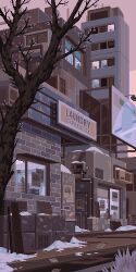 air_conditioner animated animated_gif bare_tree building city commentary english_commentary looping_animation no_humans original outdoors pixel_art road scenery snow tree twilight waneella window