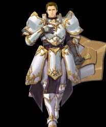 1boy armor armored_boots black_background boots brown_hair fire_emblem full_body looking_at_viewer ludveck_(fire_emblem) male_focus nintendo short_hair solo_focus