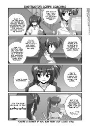 Rule 34 | 00s, 3girls, ahoge, braid, closed eyes, comic, english text, greyscale, hard-translated, jewelry, lyrical nanoha, mahou shoujo lyrical nanoha, mahou shoujo lyrical nanoha strikers, mikage takashi, military, military uniform, monochrome, multiple girls, necklace, raising heart, side ponytail, takamachi nanoha, third-party edit, translated, twin braids, vita (nanoha), white devil