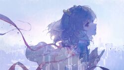 Rule 34 | 1girl, absurdres, blue eyes, blue hair, crying, from side, highres, kano (hanayori jyoshiryou), kano (utaite), maccha (mochancc), ribbon, solo, tears