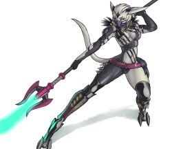 1girl animal_ears breasts cat_ears cleavage energy_blade female_focus ga_bow ga_buidhe luigiix mask monster_girl naginata nintendo polearm solo tail weapon xenoblade_chronicles_(series) xenoblade_chronicles_x yellow_eyes
