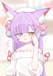 1girl 3: absurdres animal_ear_fluff animal_ears blue_eyes braid closed_mouth collarbone electromocha fox_ears fox_girl heterochromia highres purple_hair solo stellive tenko_shibuki virtual_youtuber yellow_eyes