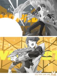 1boy absurdres blue-eyes_white_dragon card card_pendant coat duel_disk duel_monster greyscale_with_colored_background highres holding holding_card kaiba_seto short_hair skmkst trading_card yu-gi-oh! yu-gi-oh!_duel_monsters zenless_zone_zero