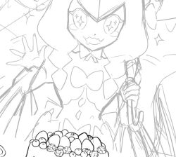 cake digimon digimon_(creature) drooling food fruit hat horns lamia lamiamon long_hair monster_girl ribbon slayer_dramonz sparkle sparkling_eyes strawberry umbrella