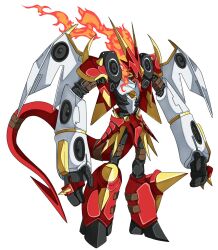 Rule 34 | armor, digimon, digimon (creature), fire, highres, looking at viewer, metal wings, oridigi, shoutmon, solo, someguy944, tail, wings
