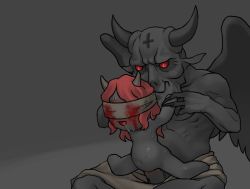1boy 1girl age_difference arm_grab beard black_skin blindfold blood bloody_tears colored_skin completely_nude covered_eyes cross demon_horns demon_wings facial_hair fingernails hetero horns inverted_cross lilith_(the_binding_of_isaac) loli long_fingernails medium_hair monster nude open_mouth penis pussy red_eyes red_hair reverse_cowgirl_position satan_(the_binding_of_isaac) sex sharp_fingernails spread_legs straddling sweat the_binding_of_isaac tosx vaginal wings