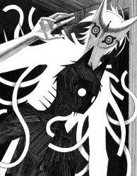 2others animal_ears ghost greyscale highres horror_(theme) mask monochrome multiple_others original standing tagme xreamm