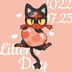 :o beans blush_stickers character_name commentary_request daifuku_(pokefuka_art) dated gen_7_pokemon heart holding litten looking_at_viewer nintendo no_humans pink_background pokemon pokemon_(creature) solo