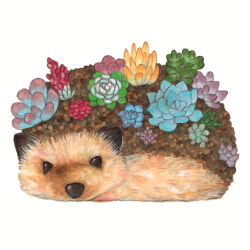 Rule 34 | amano sizuku, animal, animal focus, blue flower, commentary request, flower, hedgehog, highres, looking at viewer, marker (medium), no humans, original, plant, purple flower, red flower, simple background, traditional media, white background