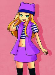 blonde_hair digimon digimon_frontier green_eyes hat jacket kapomizuki long_hair looking_at_viewer open_mouth orimoto_izumi smile