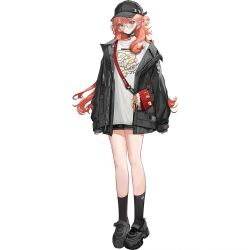 Rule 34 | 1girl, arknights, black shorts, boots, full body, glasses, haruka (arknights), highres, jacket, long hair, long sleeves, mask pull, official alternate costume, official art, open clothes, open jacket, pink hair, pointy ears, shirt, shorts, tachi-e, wenquangua, white shirt