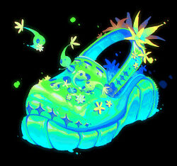 Rule 34 | black background, blue eyes, colored skin, creature, creature focus, crocs, flower, flying, ghost tail, glow pikmin, green shoes, green skin, green theme, highres, holding, holding star, light particles, lying, nintendo, no humans, no mouth, on back, oversized object, pikmin (creature), pikmin (series), shoes, simple background, solid circle eyes, star (symbol), yellow flower, yu pikmin