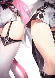 Rule 34 | 2girls, absurdres, adarin, black corset, corset, dress, garter straps, grey hair, high-waist shorts, highres, hololive, hololive english, hololive indonesia, long hair, lower body, multiple girls, pink hair, pleated dress, raora panthera, raora panthera (1st costume), short dress, shorts, simple background, thigh strap, thighhighs, thighs, very long hair, vestia zeta, vestia zeta (1st costume), virtual youtuber, white background, white dress, white shorts, white thighhighs