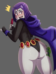 absurdres angelox27 ass beast_boy_(dc) dc_comics frog highres leotard looking_back raven_(dc) surprised teen_titans toon_(style)