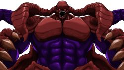 1boy abs artist_request creepy demon fangs highres horns looking_at_viewer monster muscular no_humans open_mouth pectorals reference_sheet ruby_eye_shabranigdu sharp_teeth simple_background slayers teeth white_background