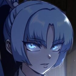 1girl academy_sashimi_sword_master angry blue_eyes blue_hair dark long_hair manga_illustration saki_ryojo source_request