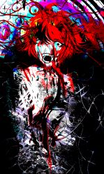 1boy absurdres ahoge highres looking_at_viewer male_focus messy_hair open_mouth red_hair solo solo_focus sumino_takumi surreal tagme teeth the_hundred_line_-last_defense_academy-
